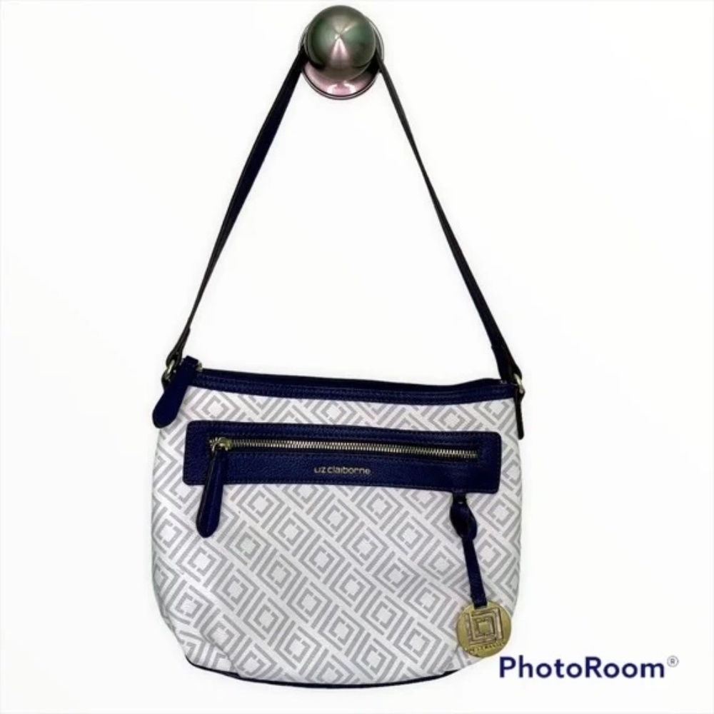 Liz Claiborne Blue and White Geometric Shoulder Bag Purse